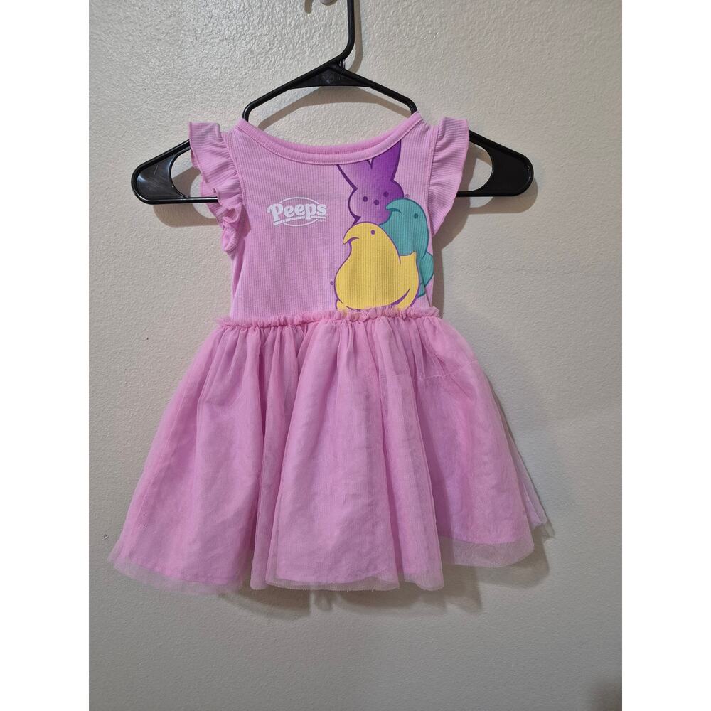 Peeps Pink Easter Dress 2T Ruffle Sleeve Tutu Skirt Marshmallow Peeps Logo